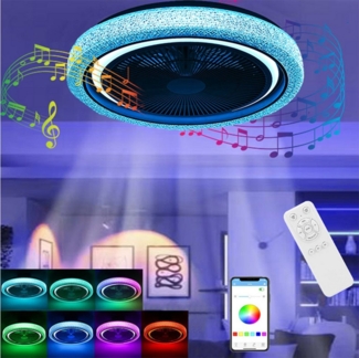 oyajia LED Deckenleuchte 50W Musik RGB LED Deckenleuchte Dimmbare, Bluetooth Deckenventilator, Warmweiß, Naturweiß, Kaltweiß, RGB, Leise Ventilator Dimmbar für Wohnzimmer, Schlafzimmer, Kinderzimmer
