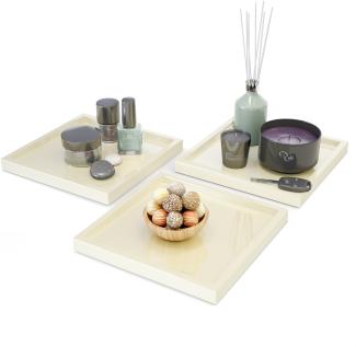 Vladon Dekoschale Maya, moderne Dekorationsschale eckig, Creme Hochglanz, 3er-Set (20 x 1,8 x 20 cm)