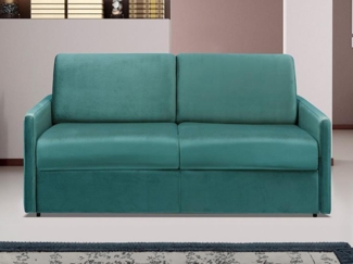 Vente-unique - Schlafsofa 3-Sitzer - Liegefläche mit Lattenrost mit breiten Latten: 140 cm - Matratze: 14 cm - Samt - Grün - CALIFE