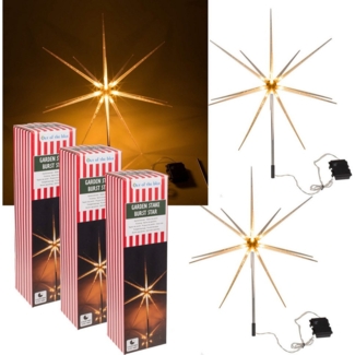 Out of the Blue LED Dekolicht 3er Set 14 LEDs Gartenstecker Stern warmweiß Timer Batterie IP44, Timerfunktion, Ein-/Ausschalter, LED, 3er Set, mit 6-Std. Timer, IP44, 14 LEDs