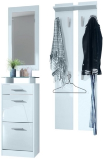Garderobenset Garderobe Loret V2 Mini, Korpus in Weiß matt / Front in Weiß Hochglanz