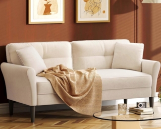 OUNUO Sofa 123CM kleine Couch 2 Sitzer mit 53CM extra tiefen Sitzen