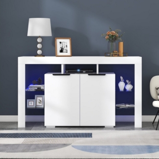 REDOM TV-Schrank TV-Ständer Buffetschrank mit 4 Glastrennwände (Buffetschrank mit 4 Glasböden und 2 Tür) Lowboard Servertisch mit LED-Leuchten