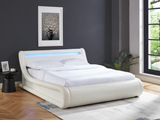 Vente-unique - Bett mit Bettkasten & LEDs - Kunstleder - 160 x 200 cm - Weiß - IRIS