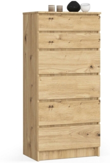 Home Collective Kommode 60 cm breit Holz Highboard Sideboard für Flur Schlafzimmer Wohnzimmer (Kommode Schlafzimmer Kommode mit Schubladen Holz Schrank), Kinderzimmer Organizer, 130 cm hoch mit 6 Schubladen Artisan Eiche