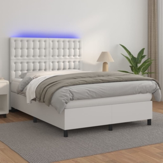 vidaXL Boxspringbett mit Matratze & LED Weiß 140x190 cm Kunstleder 3135940