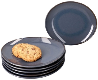 MÄSER Frühstücksteller Mäser 6x Natural Kuchenteller oval Steingut Frühstücks-Teller blau