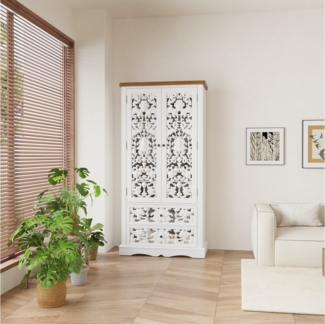 FUFU&GAGA Beistellschrank Sideboard & Hochschrank mit weißen Schnitzfronten, HDF