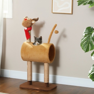 PawHut Kratzbaum mit Höhle, Spielball, Jutestämme, 98 cm hoch, für mittelgroße Katzen, Braun
