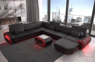 Sofa Dreams Wohnlandschaft Roma XXL Mini Leder, in vielen Farben, Ledercouch, Ottomane, LED, verstellbare Kopfstützen