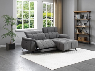 Vente-unique - Eckrelaxsofa elektrisch - Ecke rechts - Strukturstoff - Grau - CELTIMO