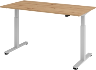 bümö elektrisch höhenverstellbarer Schreibtisch Asteiche 160x80 cm, Gestell: Silber - Büroschreibtisch höhenverstellbar elektrisch, elektrischer Bürotisch & Gaming Tisch, Stehschreibtisch, XMST-16-R-S