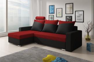 Ecksofa Sofa NORA mit Schlaffunktion Schwarz / Rot Ottomane Links