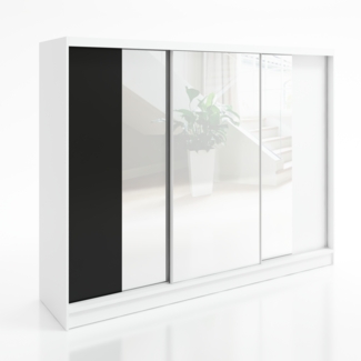 Schwebetrenschrank VIDA 2-trig Schrank 200 cm (mit Spiegel) Farbe: Wei , schwarz