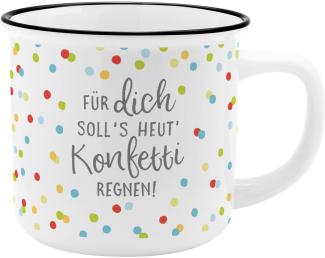 GRUSS & CO Becher Motiv "Konfetti" | New Bone China Porzellan, Emaille-Optik, 35 cl | Geschenk, Tasse lustig | 47893, 1 Stück (1er Pack)