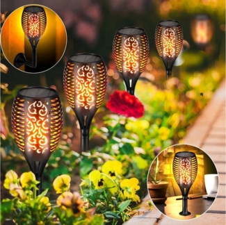 oyajia LED Solarleuchte 4x Solarleuchte LED Garten Beleuchtung Solarlicht Lampe Fackel Leuchte, LED fest integriert, Warmweiß, für Garten, Hof, Balkon, Auffahrt, Weg Dekorieren