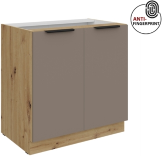 Küchen Unterschrank 80 cm Küche ARIA Sandgrau ultra matt + Eiche Artisan matt, hochwertige Fronten mit Anti Fingerprint Beschichtung Küchenzeile Küchenblock