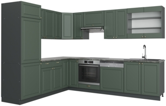 Eckküche Fame-Line Grün-Gold Landhaus/Anthrazit 287 x 60 cm , AP Anthrazit Vicco