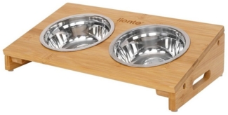 lionto Futternapf erhöhter Futternapf mit Bambusgestell, Edelstahl, 35 x 20 x 10 cm