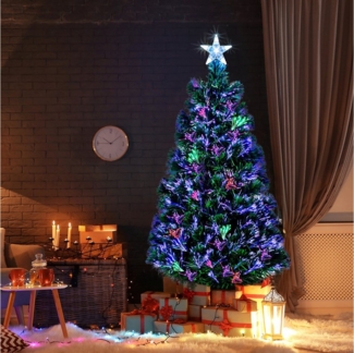 VINGLI Künstlicher Weihnachtsbaum mit 85/120 Zweigen & Optischer Faserbeleuchtung, PVC & Eisenständer, für Zuhause, Geschäft, Party & Feiertagsdeko, 90/120 cm, Grün/Weiß