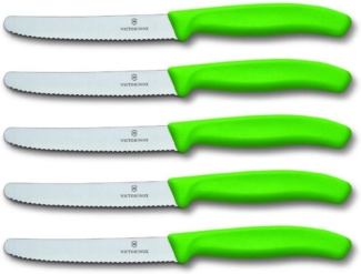 Victorinox | Tafelmesser-Set Swiss Classic | Wellenschliff | 5-teilig | farblich in Grün | ideal für den vielseitigen Einsatz in der Küche.