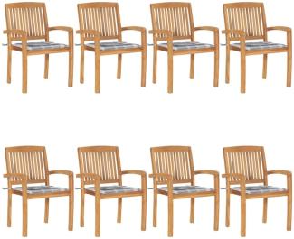 vidaXL Stapelbare Gartenstühle mit Kissen 8 Stk. Massivholz Teak