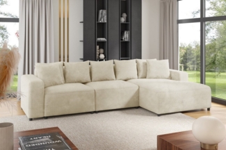 Ecksofa Designersofa Sofa MEGAN in Stoff Poso Creme Ottomane Rechts