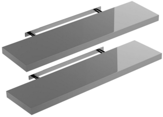 Casaria Wandregal mit Halterung, 2 Stück, MDF, Grau / Hochglanz, 90 x 23 x 3,8cm