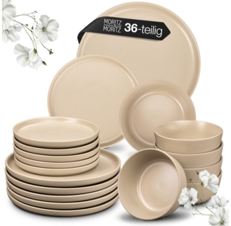 Moritz & Moritz Kombiservice NORDIC 36tlg Geschirrset Taupe (36-tlg), 12 Personen, Steinzeug, Spülmaschinengeeignet