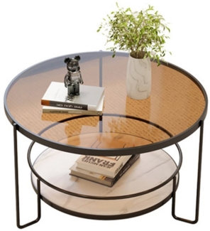 NUODWELL Couchtisch Couchtisch Rund, Wohnzimmertisch Moderner Glas Sofatisch Metallgestell