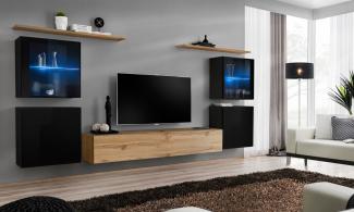 Hängende Wohnwand Switch XIV in Schwarz und Wotan 320 x 160 cm 7-teilig