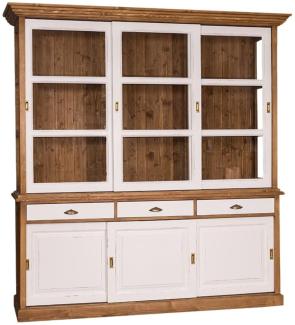 Casa Padrino Landhausstil Küchenschrank Braun / Antik Weiß 206 x 53 x H. 219 cm - 2 Teiliger Küchenschrank mit 6 Schiebetüren und 3 Schubladen