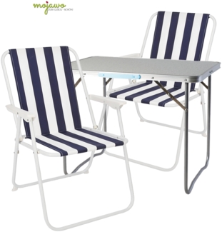 3-teiliges Campingmöbel Set Alu L70xB50xH59cm Blau-weiß gestreift
