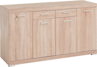 FMD Möbel - BRISTOL 4 XL - Kommode m. 4 Türen u. 2 SK - melaminharzbeschichtete Spanplatte - Eiche Nb - 160 x 89,9 x 49,9cm