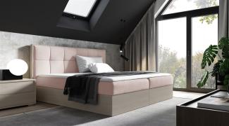 Boxspringbett Bett THANOS 140x200cm Nordic Teak Stoff Altrosa inkl. Bettkasten