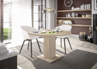 Säulen-Esstisch >Tap< (ausziehbar bis 130cm) in eiche sägerau - 90(130)x76x90cm (BxHxT)