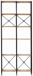 Regal-Set 30 x 87 x 210 cm Metall MDF mit Akazie-Dekor Schwarz Natur