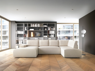 Vente-unique - Große Wohnlandschaft mit Schlaffunktion - Ecke links - Strukturstoff - Beige - AMELIA
