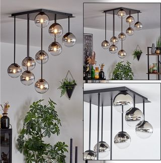 hofstein Deckenleuchte Deckenlampe aus Metall/Glas in Schwarz/Chrom/Rauchfarben/Klar, ohne Leuchtmittel, modernen Retro/Vintage-Design Leuchte, Glasschirmen (12 cm), 9 x G9