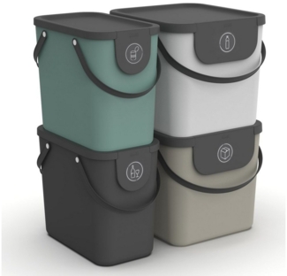 ROTHO Mülltrennsystem Albula 4er-Set Mülltrennungssystem 2x 25l + 2x 40l für die Küche, Aus rezykliertem Kunststoff