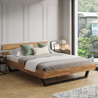 skølm 'Alver' Bett 160x200 cm, Bettgestell, natur geölt, Massivholzbett aus Eiche mit Metallkufen, Doppelbett mit Streben Bettkopf