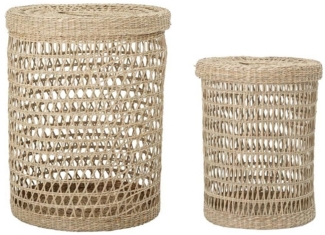 Bloomingville Aufbewahrungskorb Connie, Korb mit Deckel Natur Seegras 2er Set Aufbewahrung
