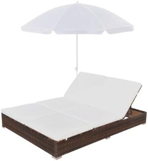 vidaXL Outdoor-Loungebett mit Sonnenschirm Poly Rattan Braun 42949