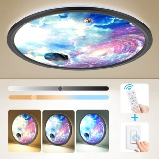 BRAIDOL Deckenleuchten Led Deckenlampe Ultra Dünn Rund Lampen Ø29cm, Dimmbar Deckenleuchte, LED fest integriert, Die schön gemusterten Design Deckenleuchte, 3000K~6500K, Modern Runde Lampe mit Fernbedienung,24W, H2.8cm Ultra Dünn Rund Lampen, für Kinde...