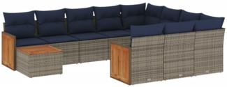 vidaXL 11-teiliges Gartensofa-Set mit Kissen, grau, Polyrattan 3228049