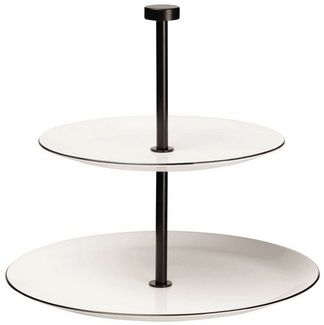 ASA Selection ligne noir Etagere 2-stufig rund, Servierständer, Fine Bone China, Weiß glänzend, H 23. 5, 2010113