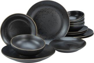 CreaTable 22707 Tafelservice Industrial Gold BLACK für 4 Personen, Steinzeug, schwarz (1 Set, 12-teilig)