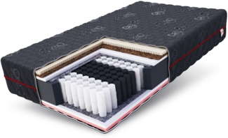 Matratze 90x200 Taschenfederkern BLACK MAX 7 Zonen H3 28 cm Kokos Latex JACQUARD