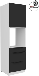 Küchen Hochschrank 60 cm Küche ARIA Schwarz ultra matt + Weiss matt, hochwertige Fronten mit Anti Fingerprint Beschichtung, Soft-Close Küchenzeile Küchenblock