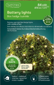 Lumineo LED-Lichternetz Lumineo Durawise Buchsbaumnetz BATTERY LIGHTS 84 LED Ø 50 cm warm weiß, Dimmbar, Timer, Indoor, Outdoor